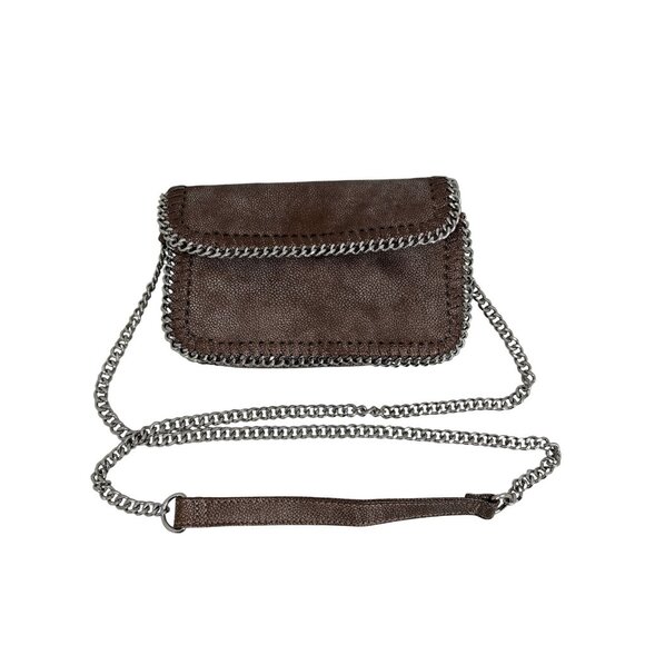 Sondra Roberts Squared Faux Leather Chain Strap Crossbody Bag Metallic Brown - Picture 1 of 3